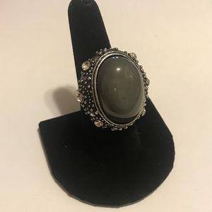 GREY & RHINESTONE RING ADJUSTABLE